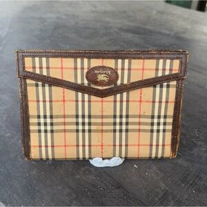 Burberrys Beige and Brown Checkered Clutch
